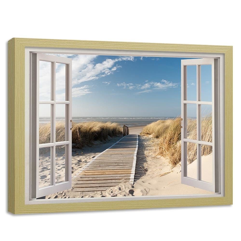 Glezna bēšā rāmī - Opened Window To Way To The Beach Home Trends DECO