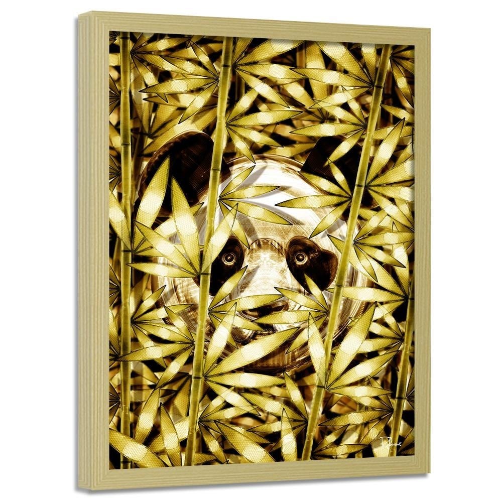 Glezna bēšā rāmī - Panda Image Animal Print Gold Home Trends DECO