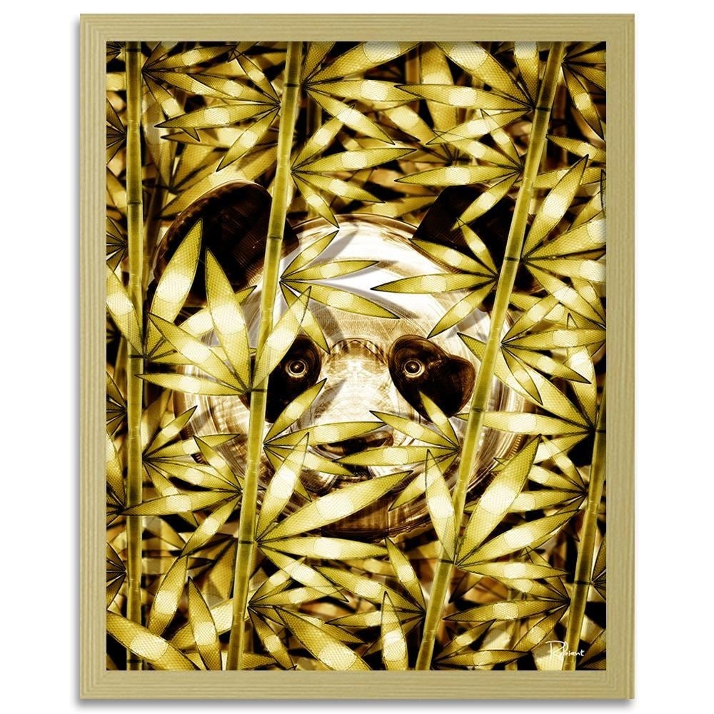 Glezna bēšā rāmī - Panda Image Animal Print Gold Home Trends DECO