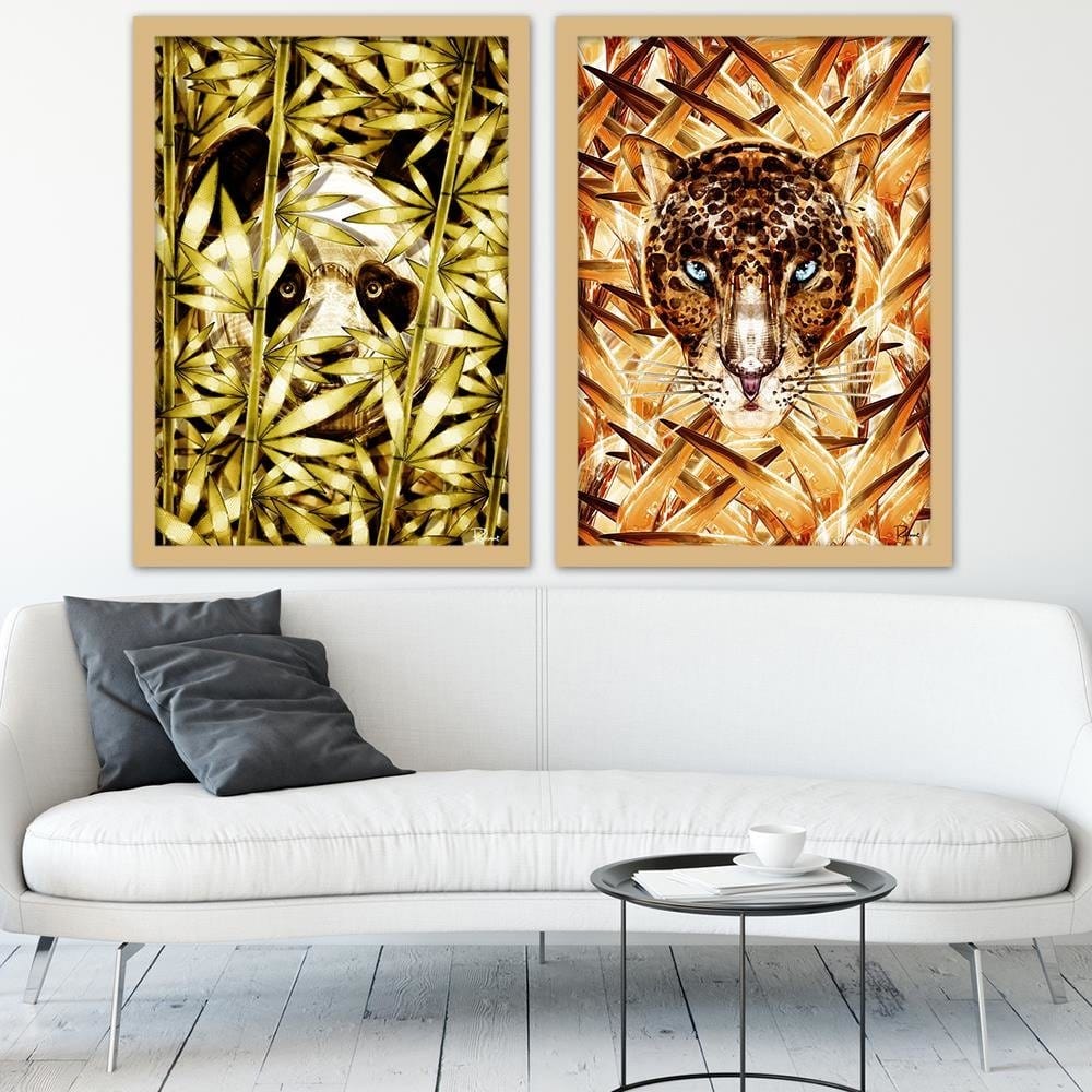 Glezna bēšā rāmī - Panda Image Animal Print Gold Home Trends DECO