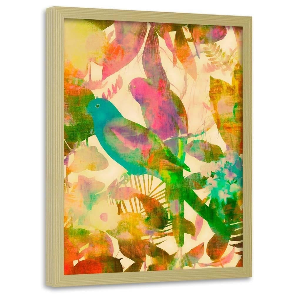 Glezna bēšā rāmī - Parrot In The Leaves Home Trends DECO