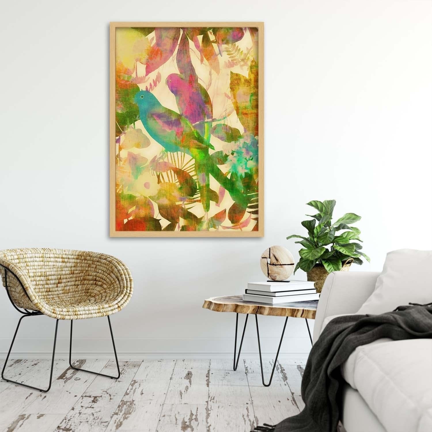 Glezna bēšā rāmī - Parrot In The Leaves Home Trends DECO