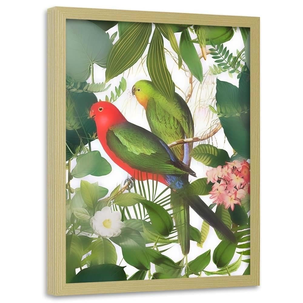 Glezna bēšā rāmī - Parrots In The Leaves Home Trends DECO