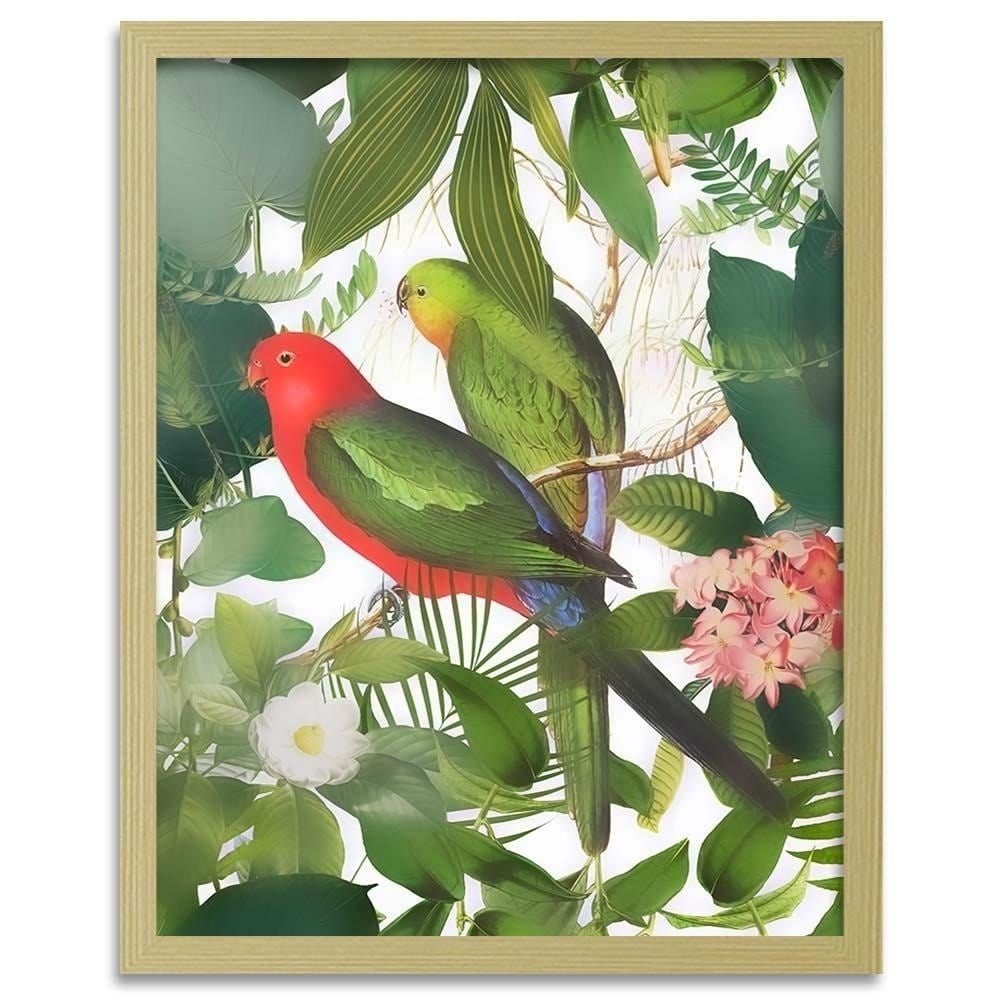 Glezna bēšā rāmī - Parrots In The Leaves Home Trends DECO