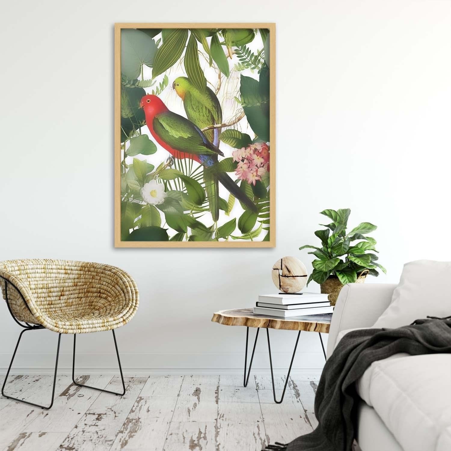 Glezna bēšā rāmī - Parrots In The Leaves Home Trends DECO