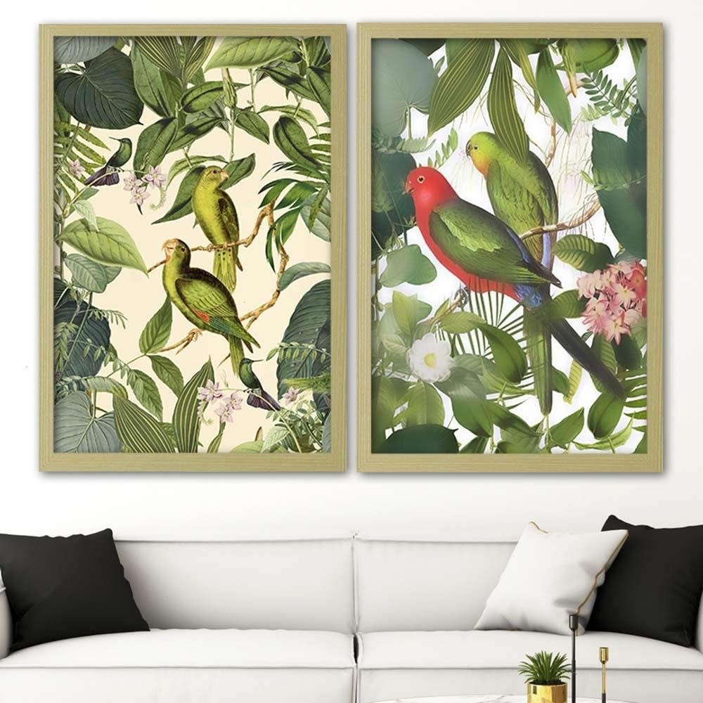 Glezna bēšā rāmī - Parrots In The Leaves Home Trends DECO