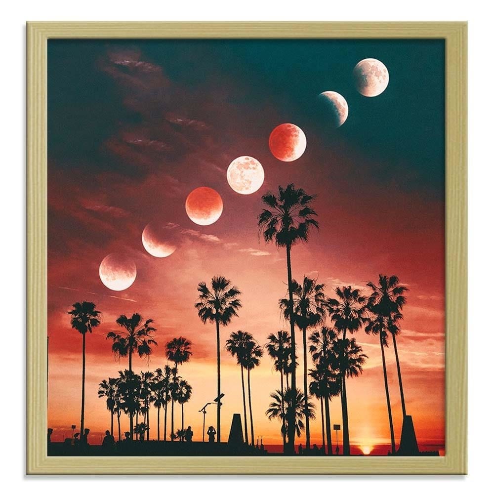 Glezna bēšā rāmī - Phases Of The Moon Over Palm Trees Home Trends DECO