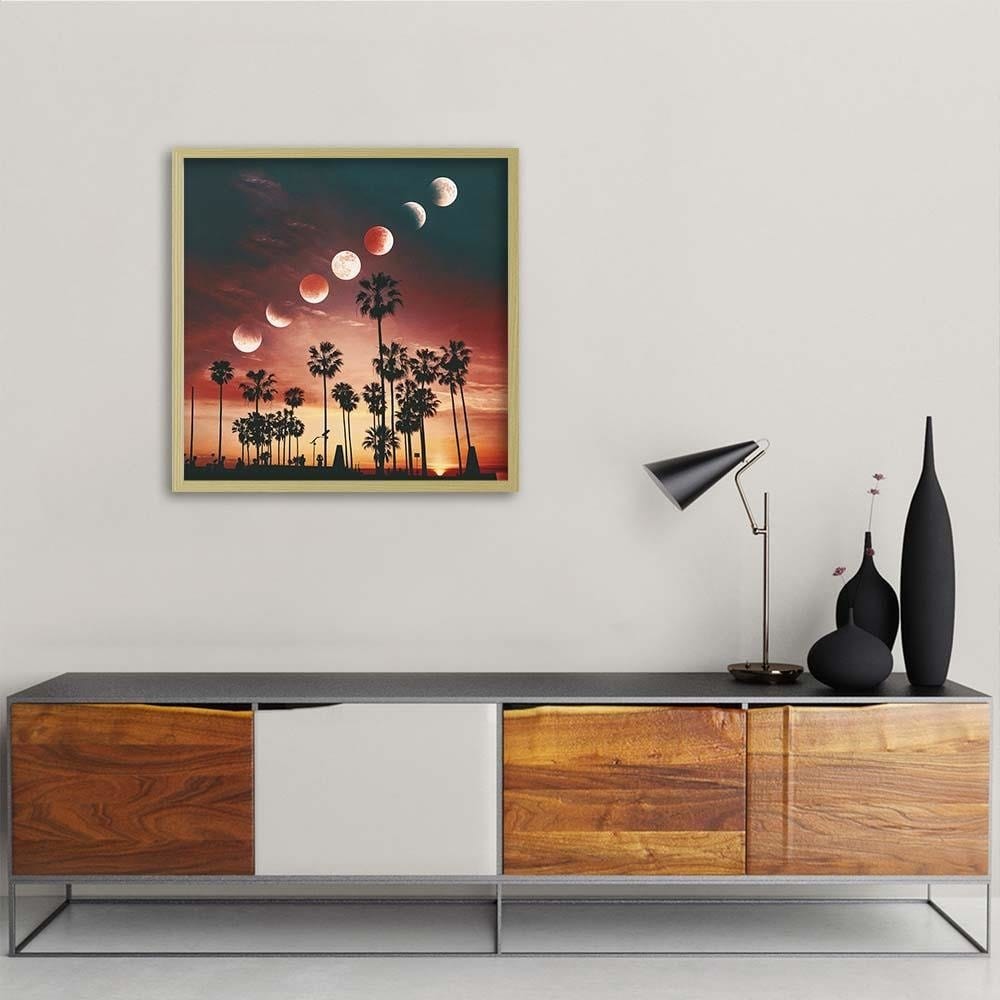 Glezna bēšā rāmī - Phases Of The Moon Over Palm Trees Home Trends DECO