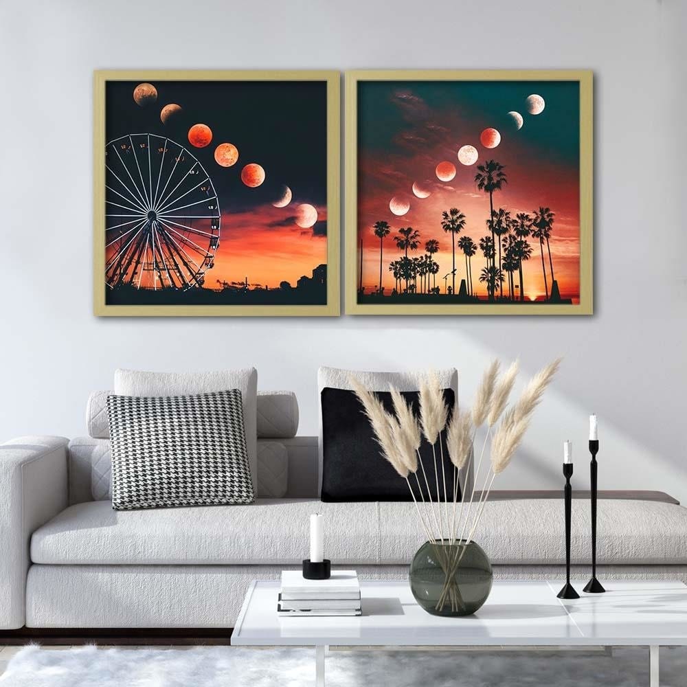 Glezna bēšā rāmī - Phases Of The Moon Over Palm Trees Home Trends DECO