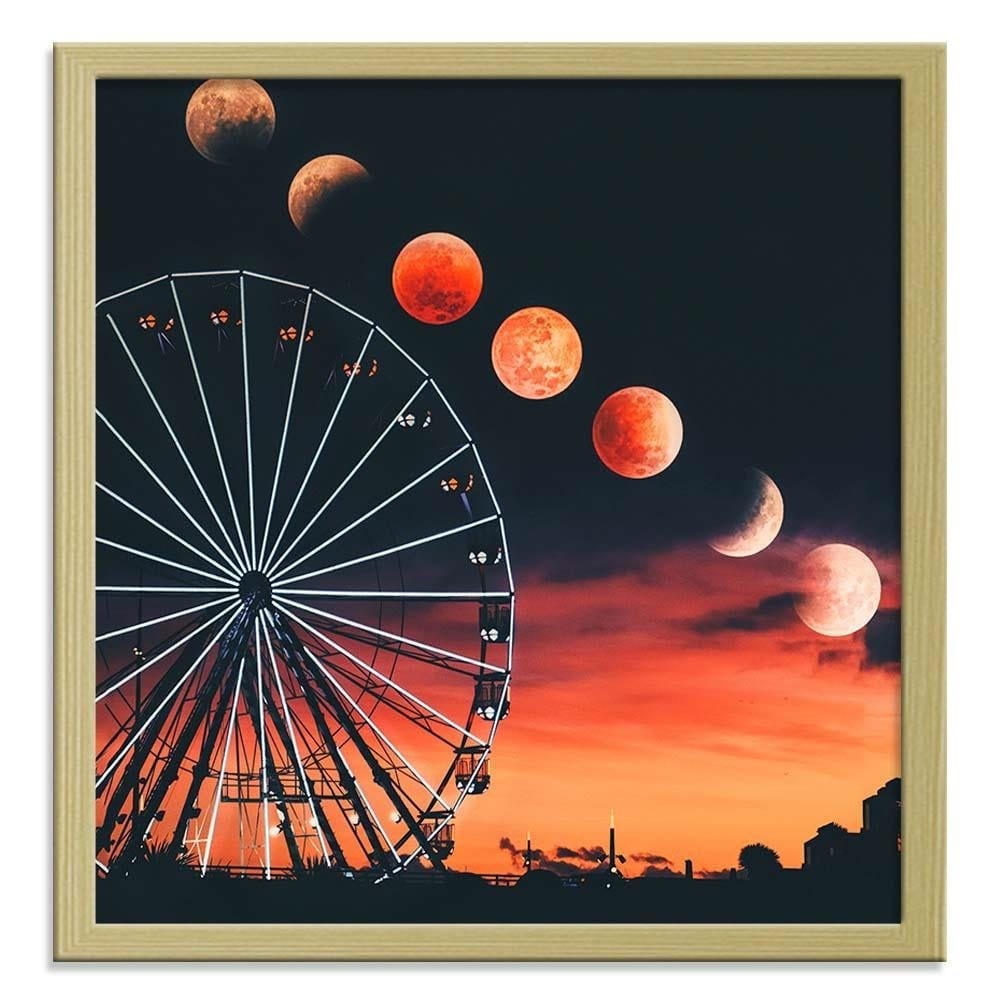 Glezna bēšā rāmī - Phases Of The Moon Over The Ferris Wheel Home Trends DECO