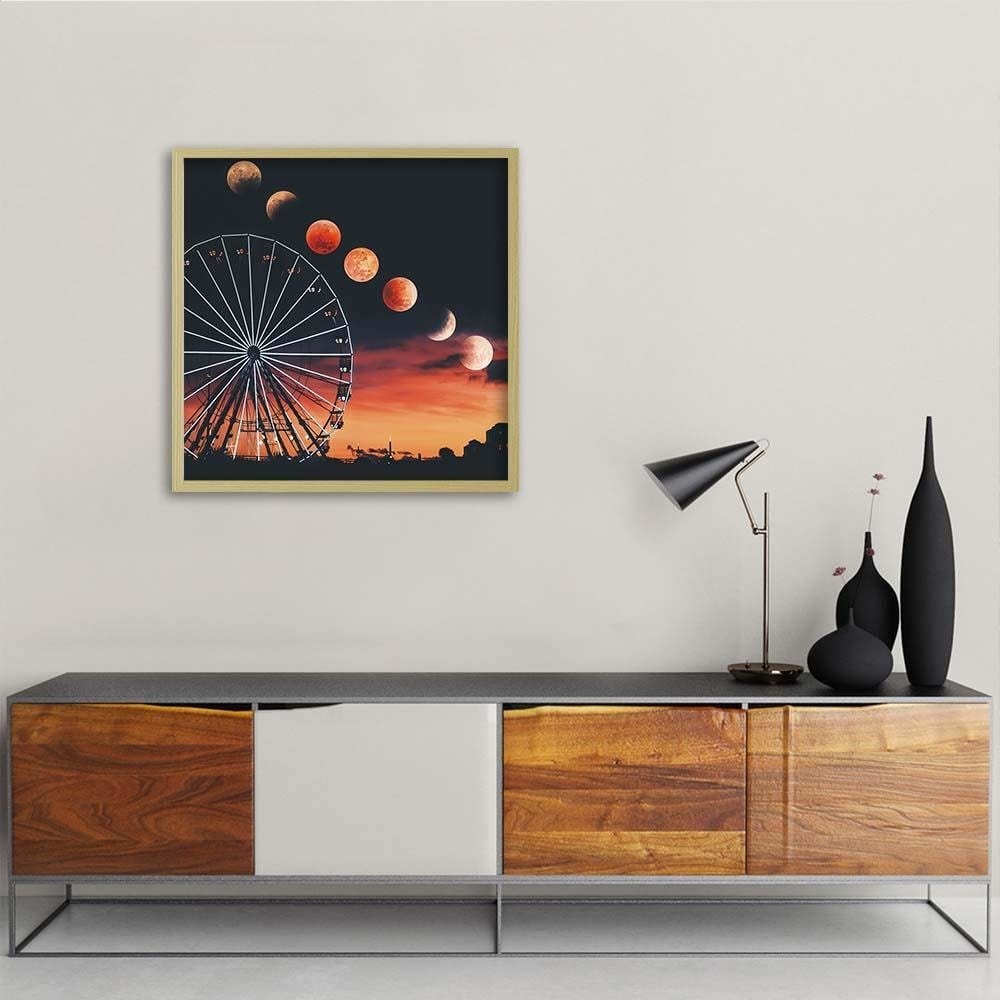 Glezna bēšā rāmī - Phases Of The Moon Over The Ferris Wheel Home Trends DECO