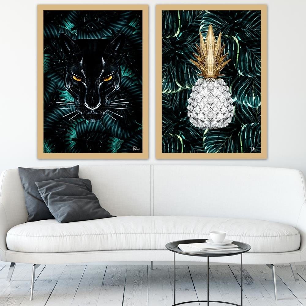 Glezna bēšā rāmī - Pineapple Image Tropical Green Home Trends DECO