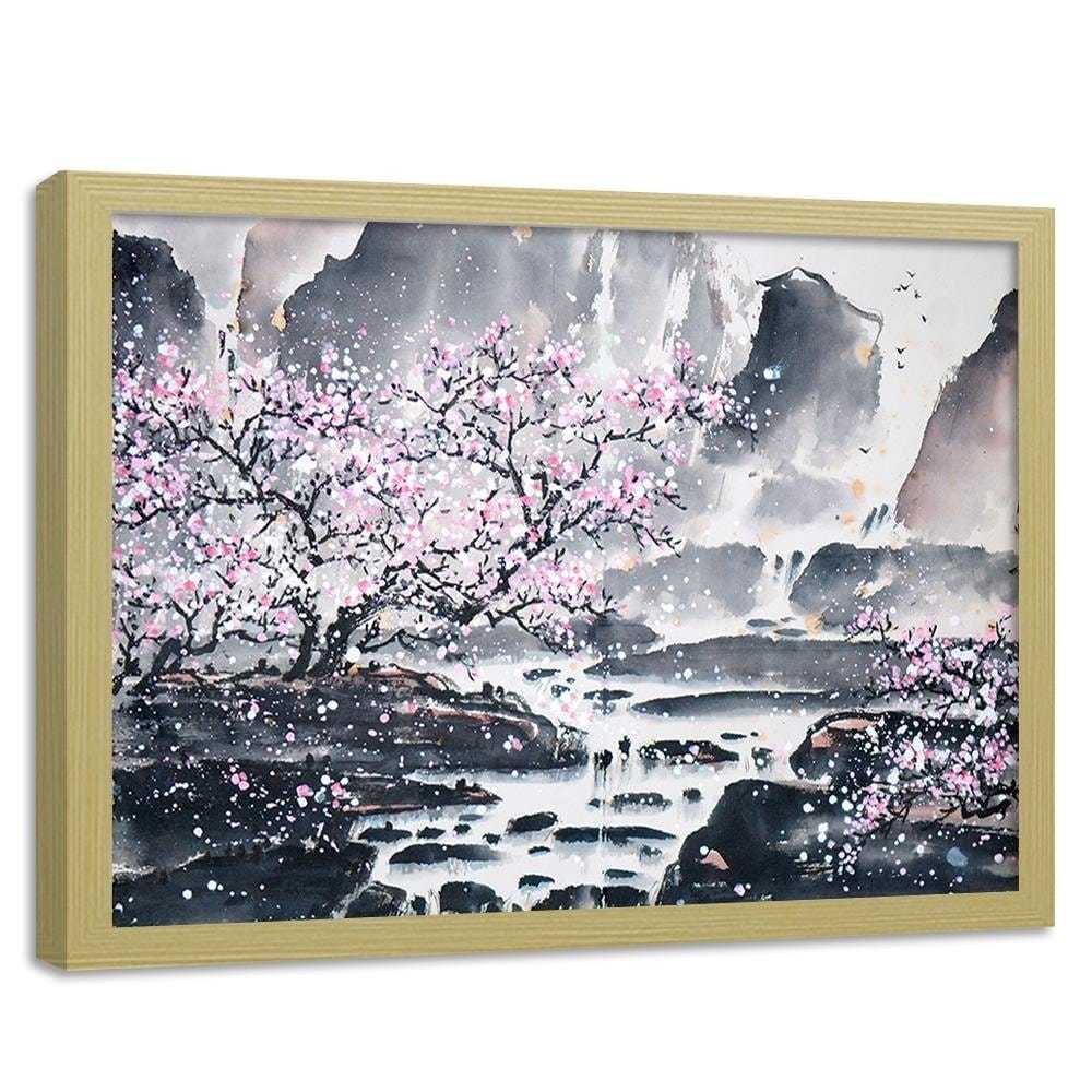 Glezna bēšā rāmī - Pink Trees Home Trends DECO