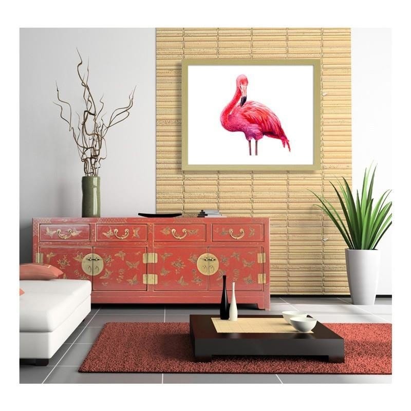Glezna bēšā rāmī - Realistic illustration of a pink flamingo Home Trends DECO