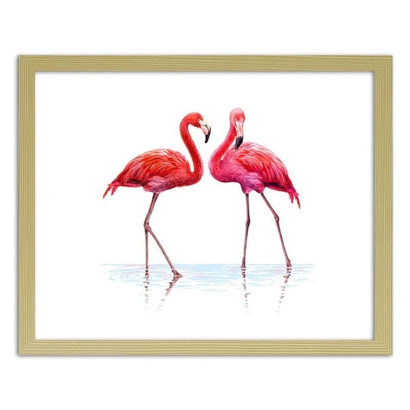 Glezna bēšā rāmī - Realistic illustration of flamingos standing in the water Home Trends DECO