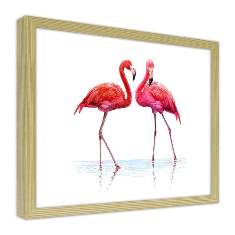 Glezna bēšā rāmī - Realistic illustration of flamingos standing in the water Home Trends DECO