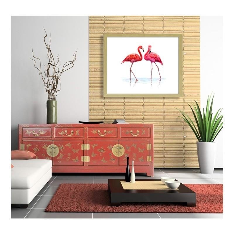Glezna bēšā rāmī - Realistic illustration of flamingos standing in the water Home Trends DECO