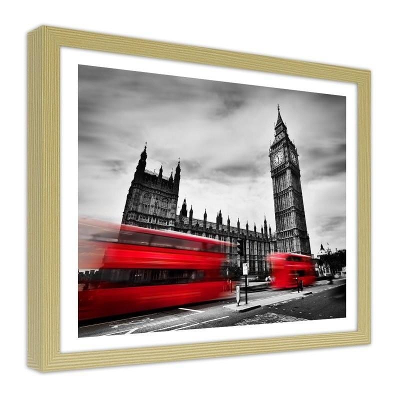 Glezna bēšā rāmī - Red buses on the move and Big Ben Home Trends DECO