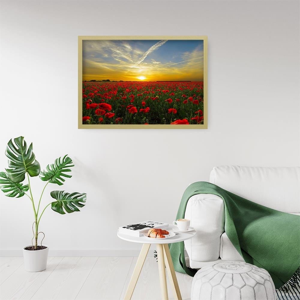 Glezna bēšā rāmī - Red Poppy Flowers Home Trends DECO