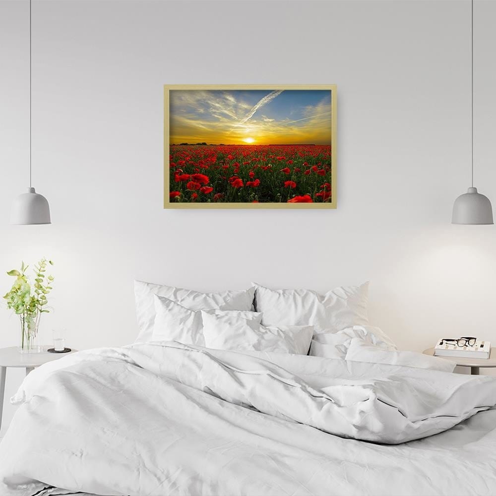 Glezna bēšā rāmī - Red Poppy Flowers Home Trends DECO