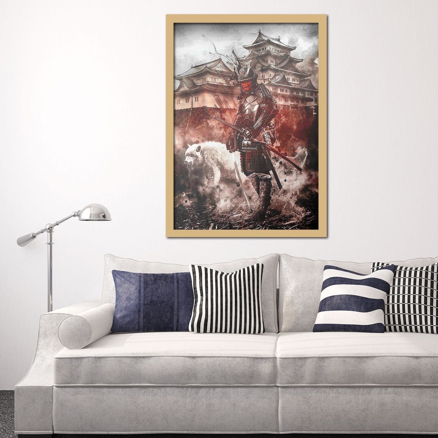 Glezna bēšā rāmī - Samurai And White Wolf Home Trends DECO