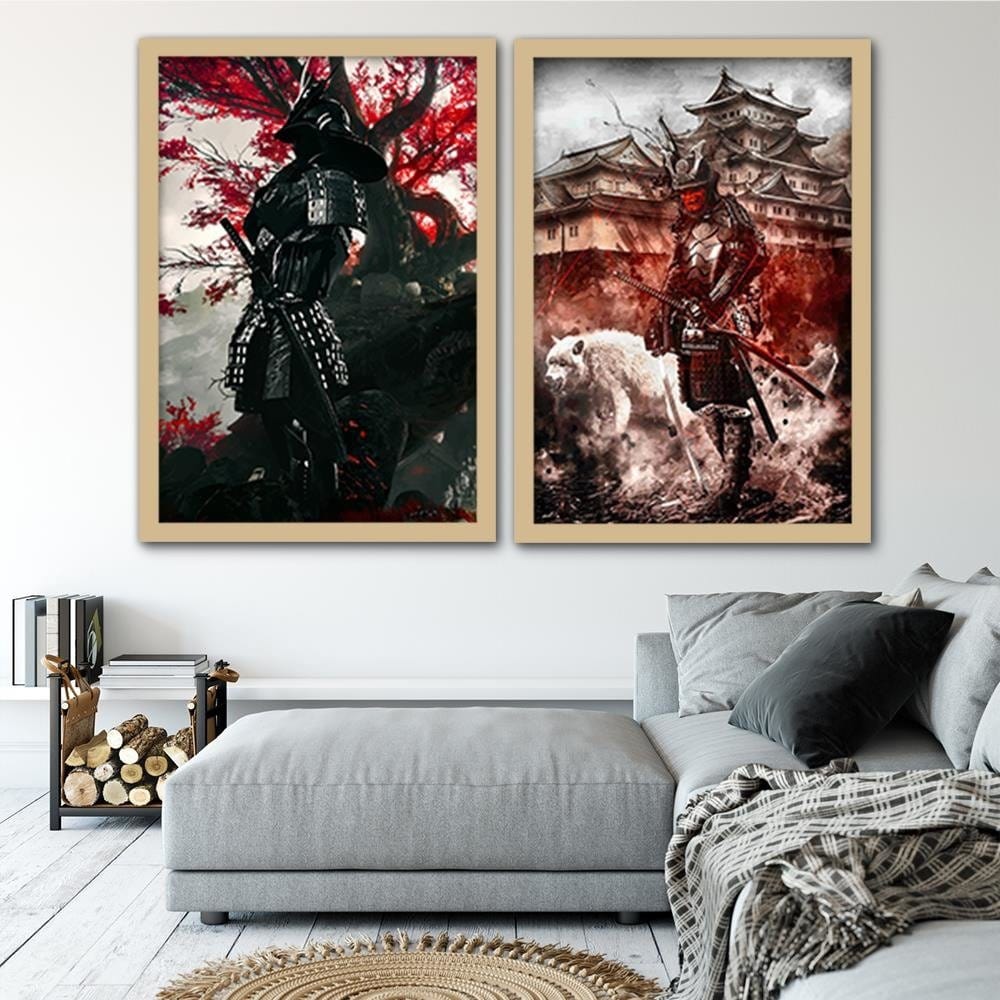 Glezna bēšā rāmī - Samurai And White Wolf Home Trends DECO
