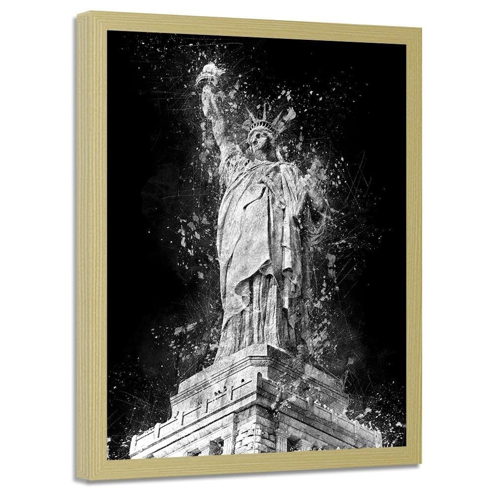 Glezna bēšā rāmī - Statue Of Liberty At Night Home Trends DECO