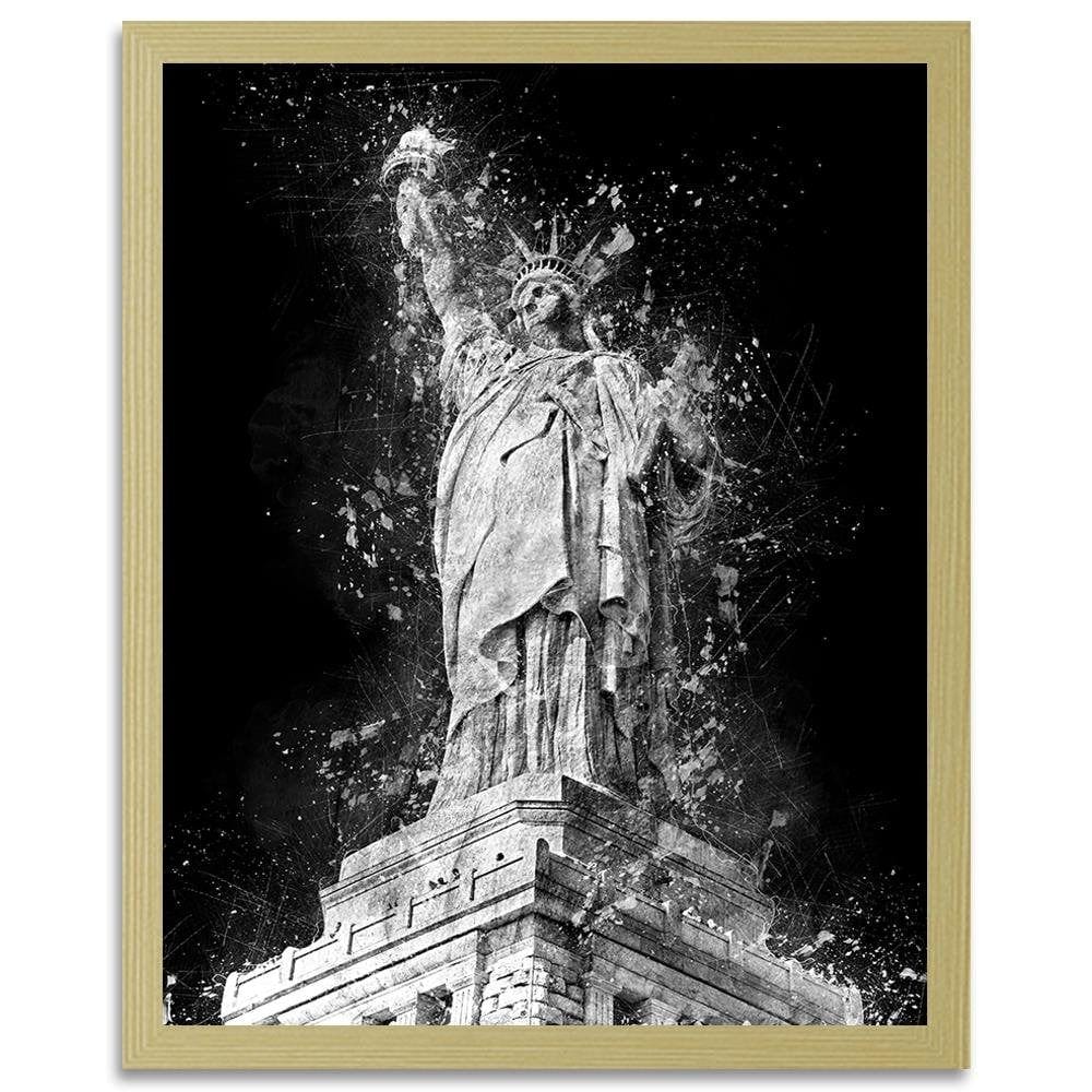 Glezna bēšā rāmī - Statue Of Liberty At Night Home Trends DECO