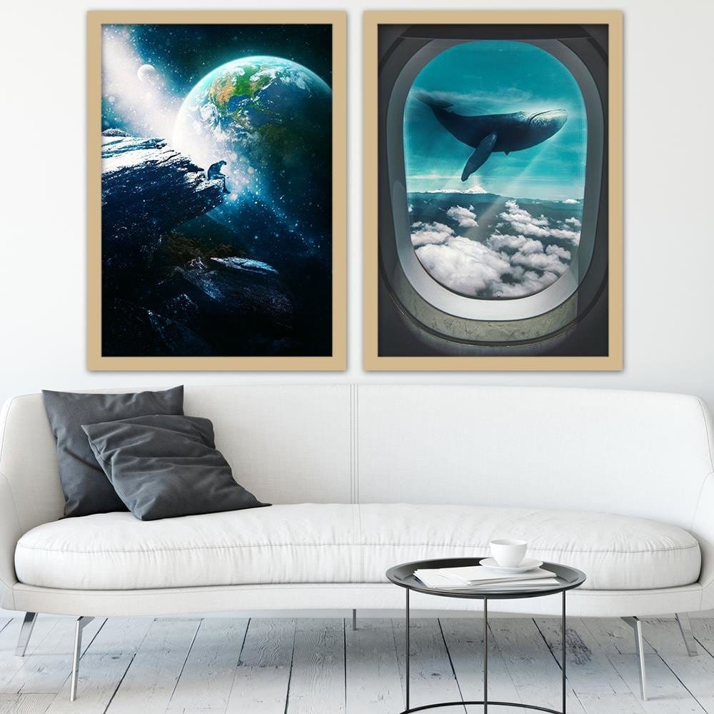 Glezna bēšā rāmī - Surrealism Blue Home Trends DECO