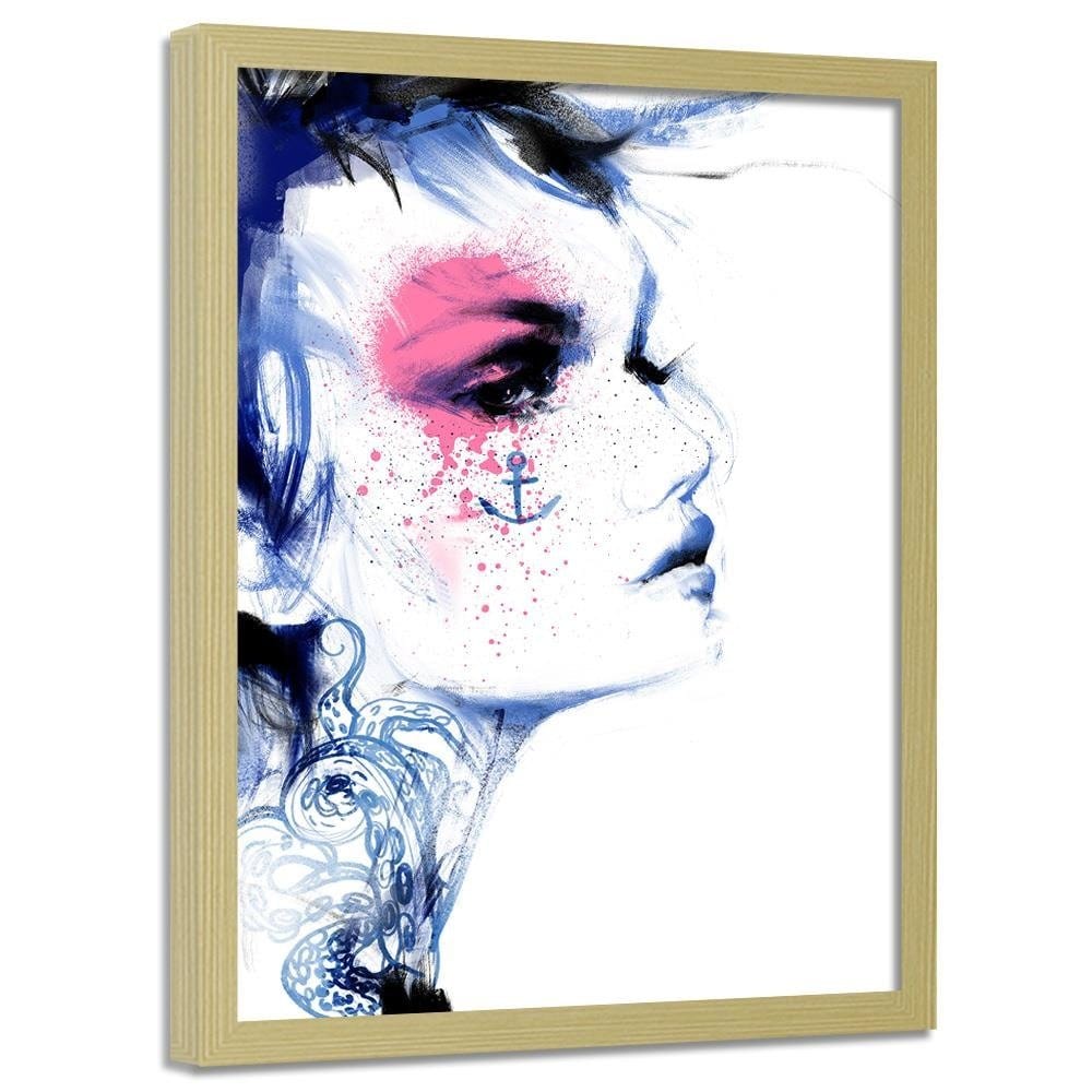 Glezna bēšā rāmī - Tattoo Woman Blue Home Trends DECO