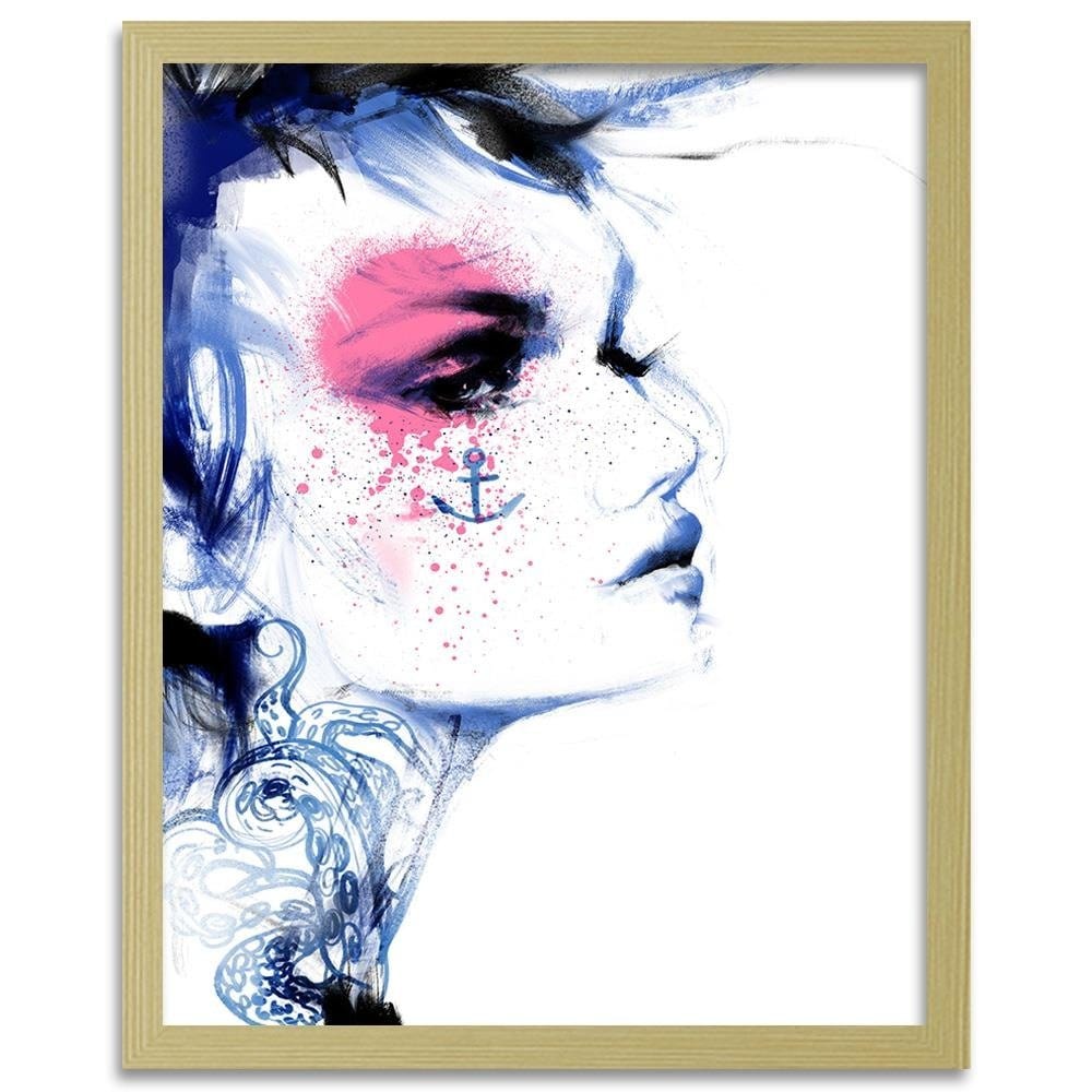 Glezna bēšā rāmī - Tattoo Woman Blue Home Trends DECO