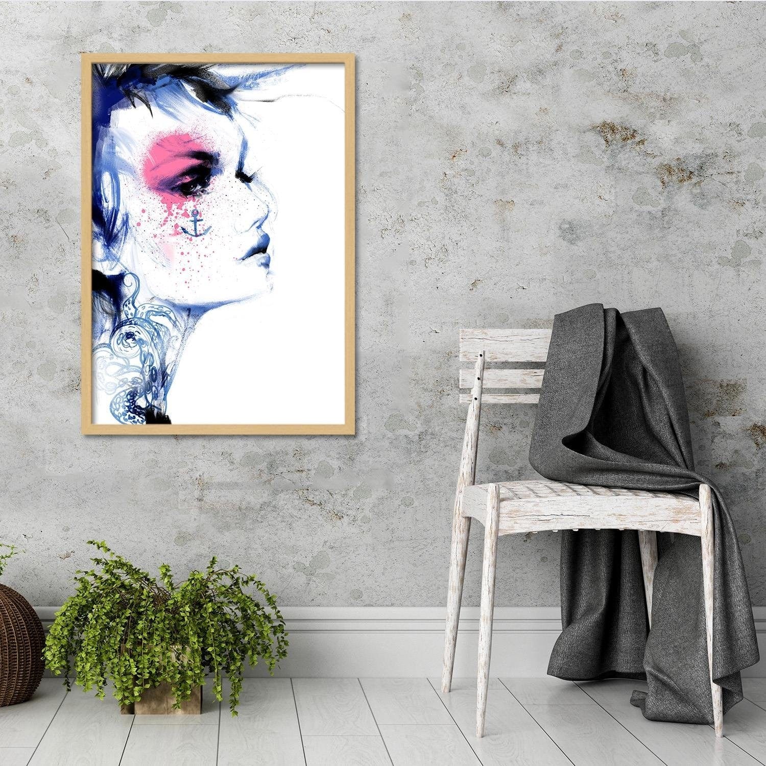 Glezna bēšā rāmī - Tattoo Woman Blue Home Trends DECO