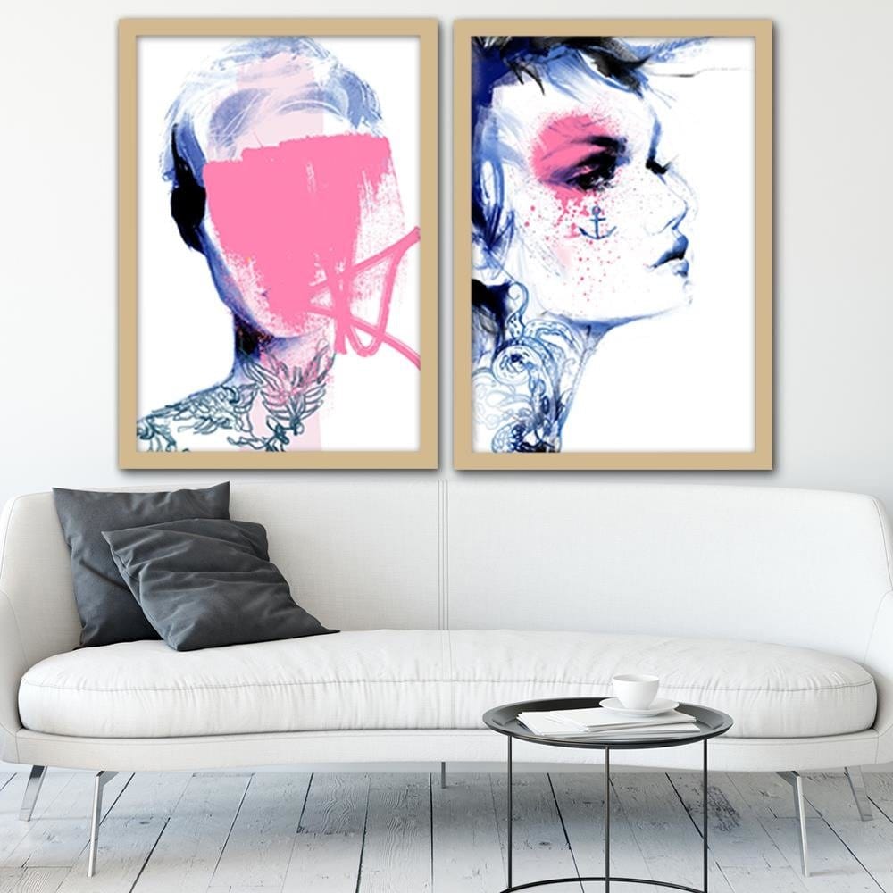 Glezna bēšā rāmī - Tattoo Woman Blue Home Trends DECO