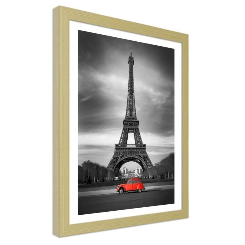 Glezna bēšā rāmī - The old car in front of the Eiffel Tower Home Trends DECO