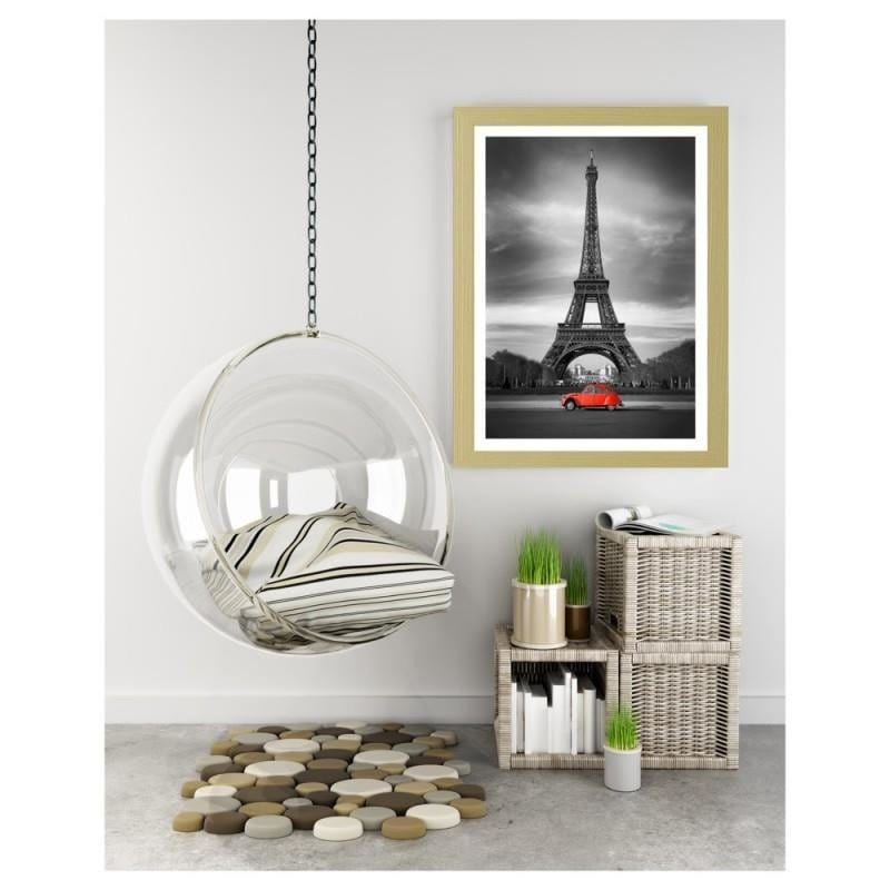 Glezna bēšā rāmī - The old car in front of the Eiffel Tower Home Trends DECO