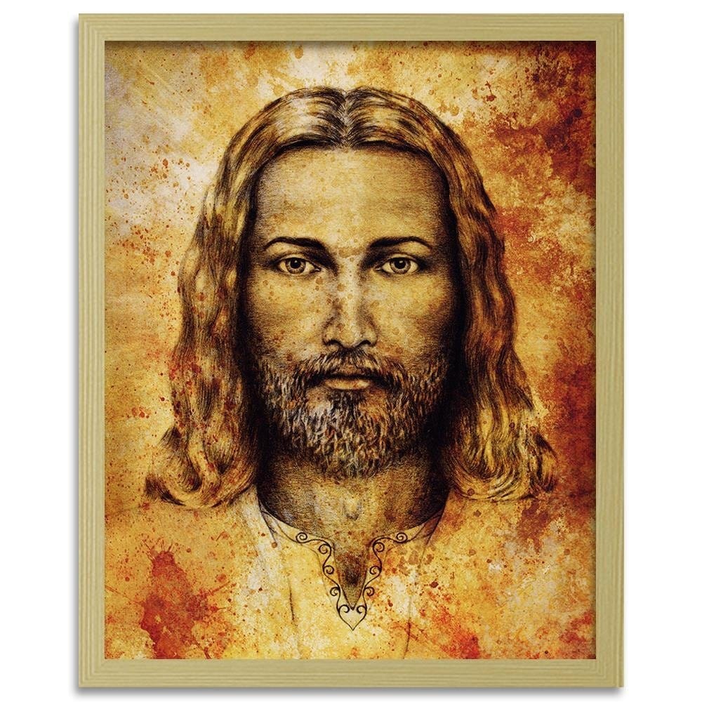 Glezna bēšā rāmī - The Shroud Of Turin Face Of Jesus Christ Home Trends DECO