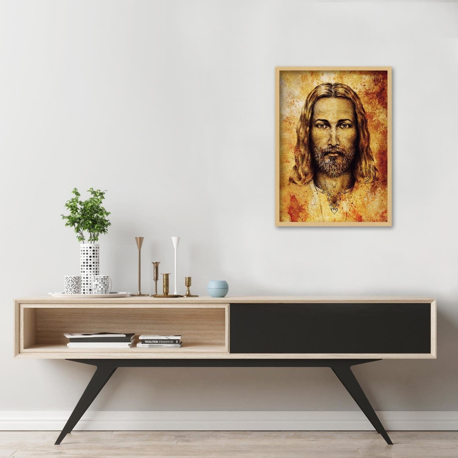 Glezna bēšā rāmī - The Shroud Of Turin Face Of Jesus Christ Home Trends DECO