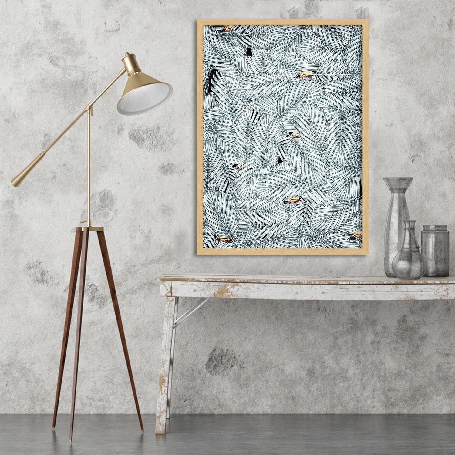 Glezna bēšā rāmī - Toucan Image Animal Print Grey Home Trends DECO