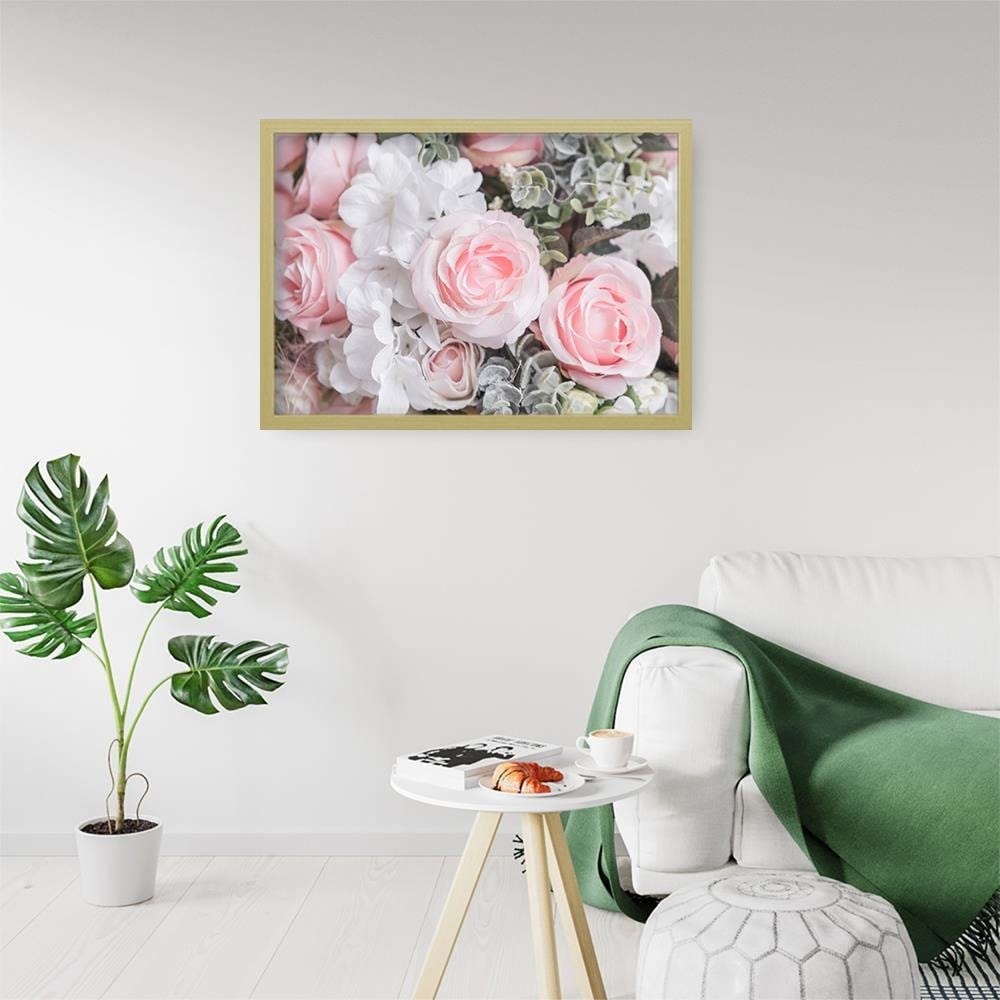 Glezna bēšā rāmī - White And Pink Flowers Home Trends DECO
