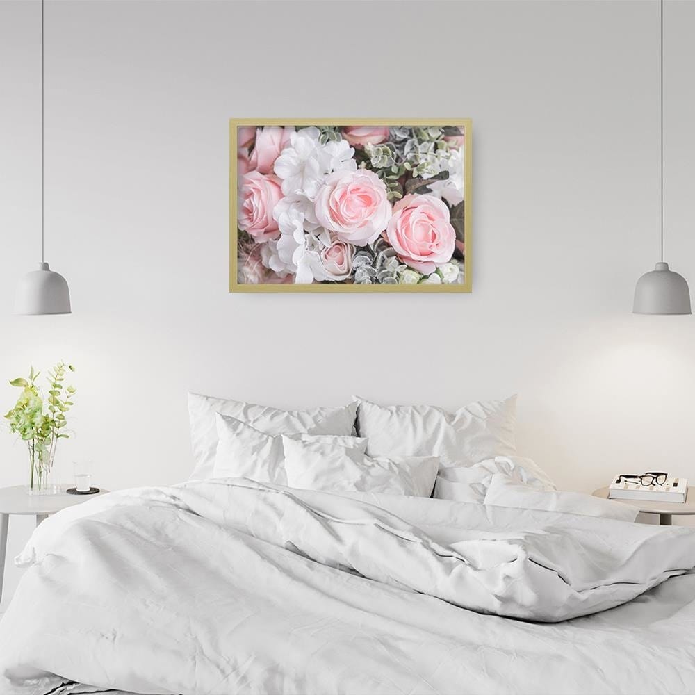 Glezna bēšā rāmī - White And Pink Flowers Home Trends DECO