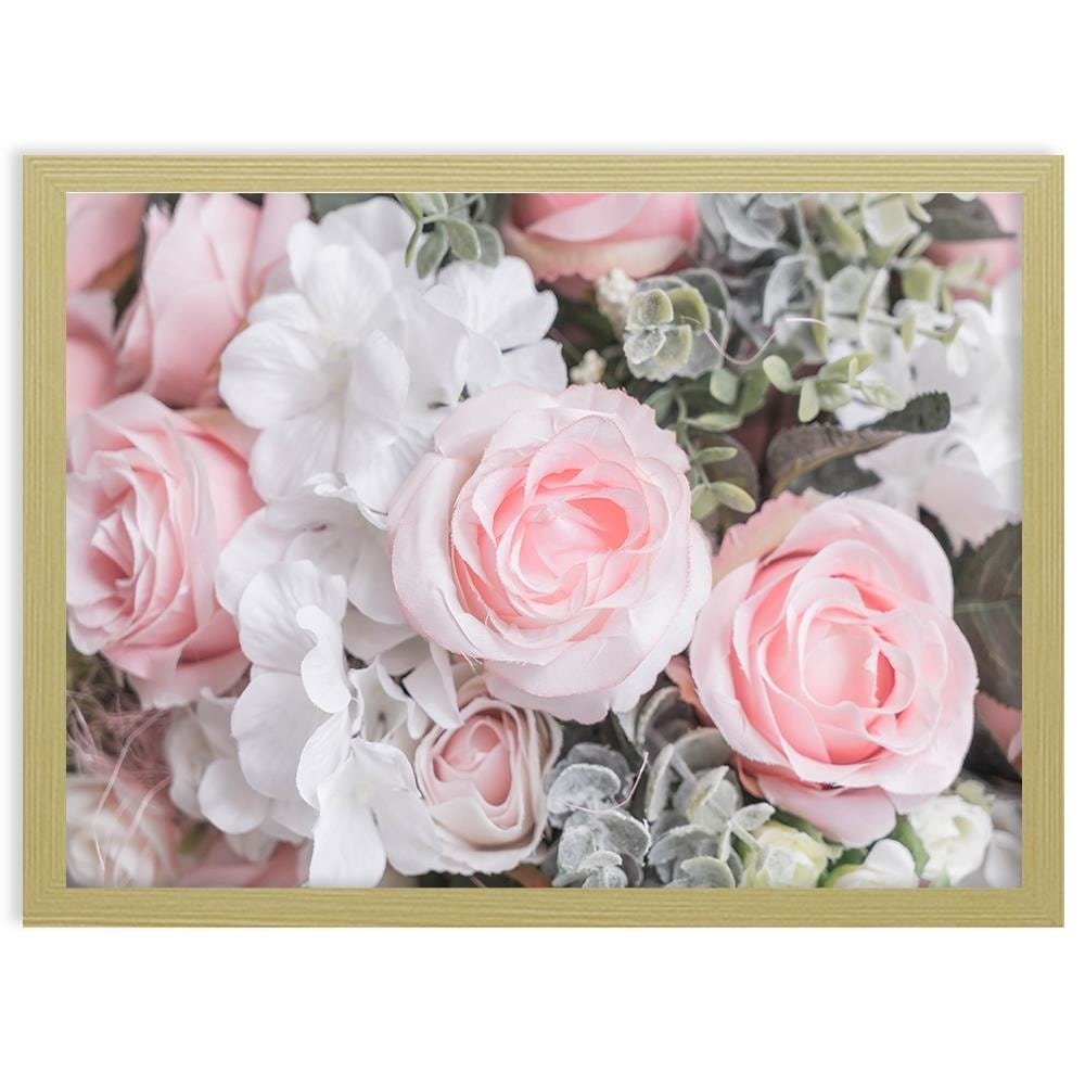 Glezna bēšā rāmī - White And Pink Flowers Home Trends DECO