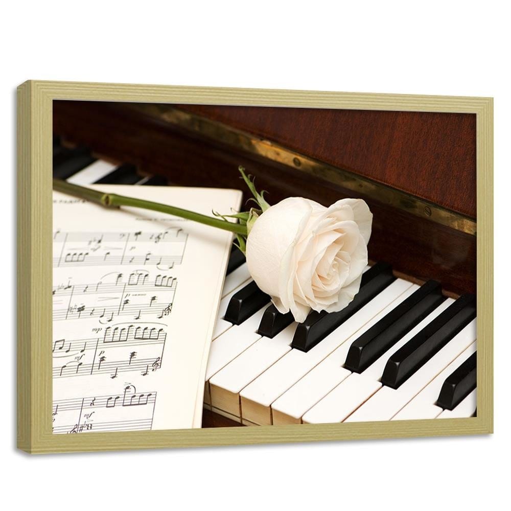 Glezna bēšā rāmī - White Rose On The Piano Home Trends DECO