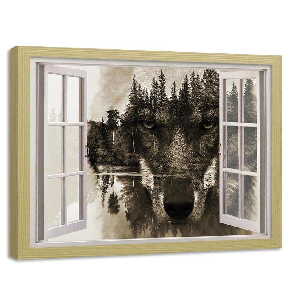 Glezna bēšā rāmī - Window To The Wolf Home Trends DECO