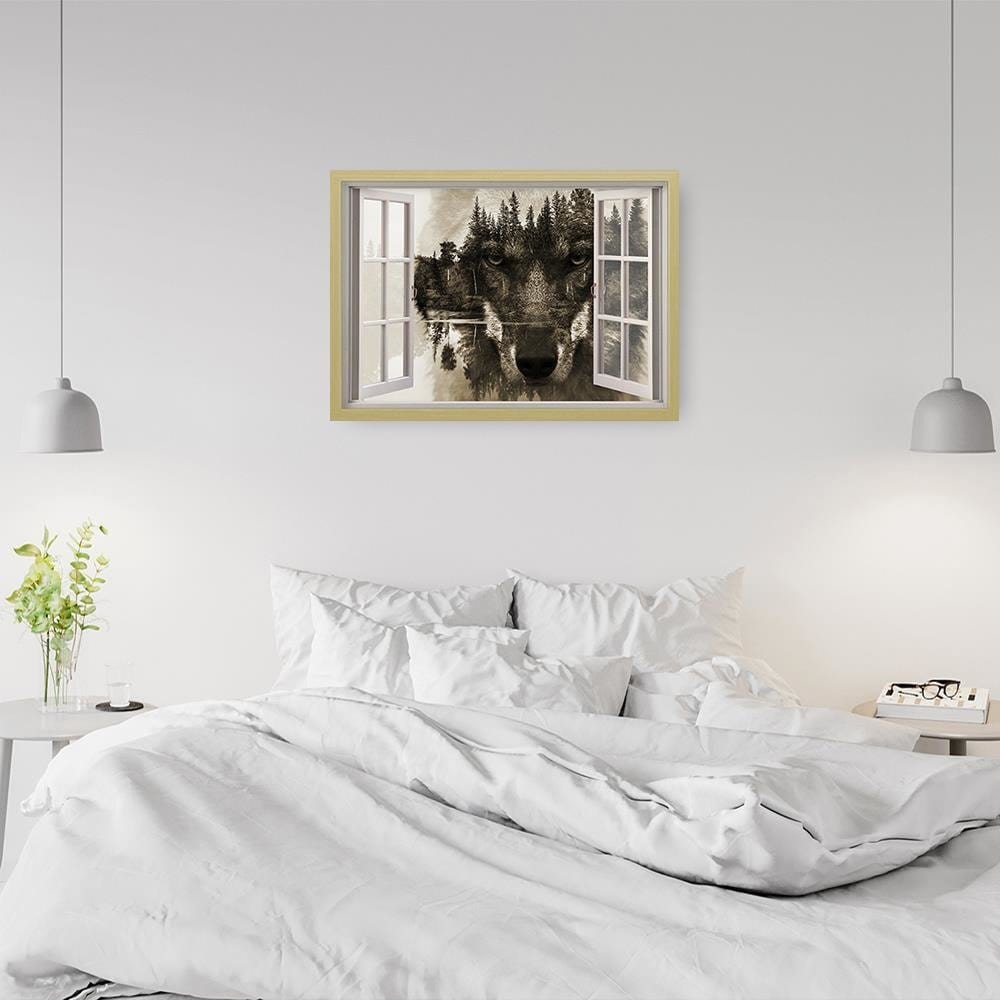 Glezna bēšā rāmī - Window To The Wolf Home Trends DECO