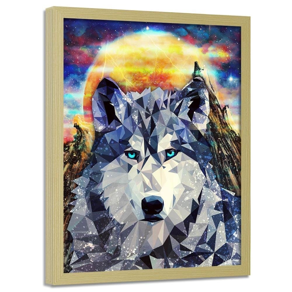 Glezna bēšā rāmī - Wolf On A Background Of Mountains Home Trends DECO