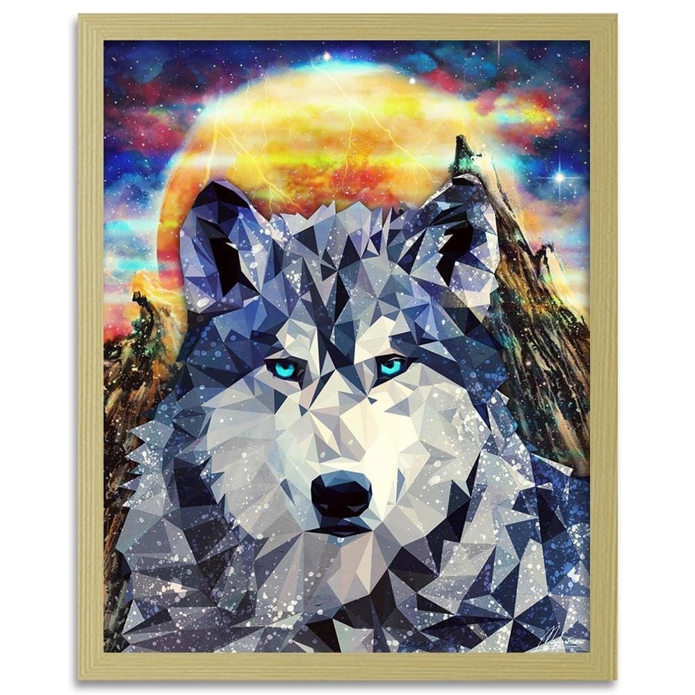 Glezna bēšā rāmī - Wolf On A Background Of Mountains Home Trends DECO