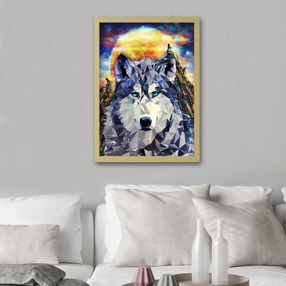 Glezna bēšā rāmī - Wolf On A Background Of Mountains Home Trends DECO