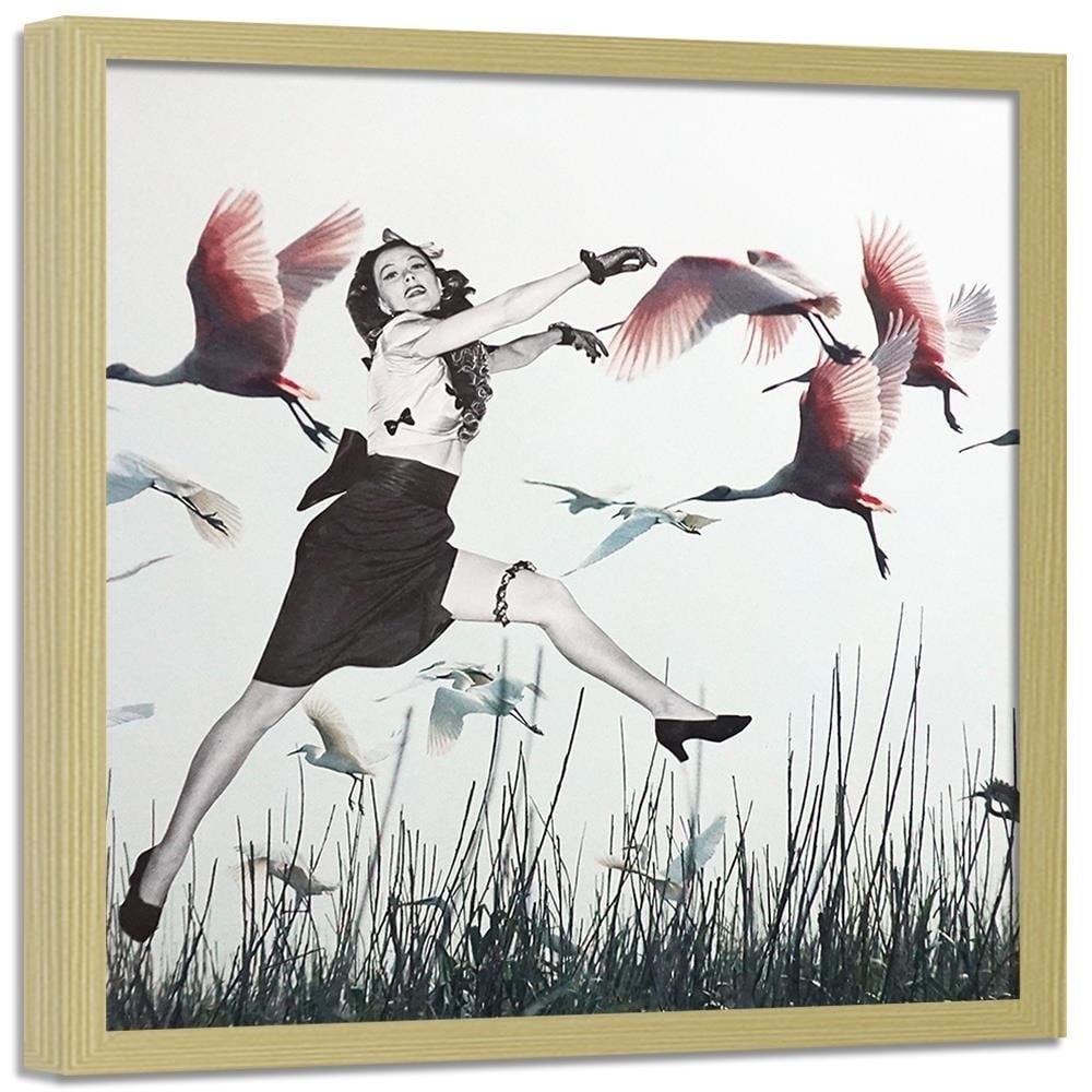 Glezna bēšā rāmī - Woman And Geese Home Trends DECO