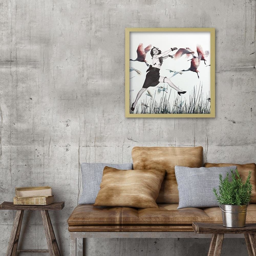 Glezna bēšā rāmī - Woman And Geese Home Trends DECO