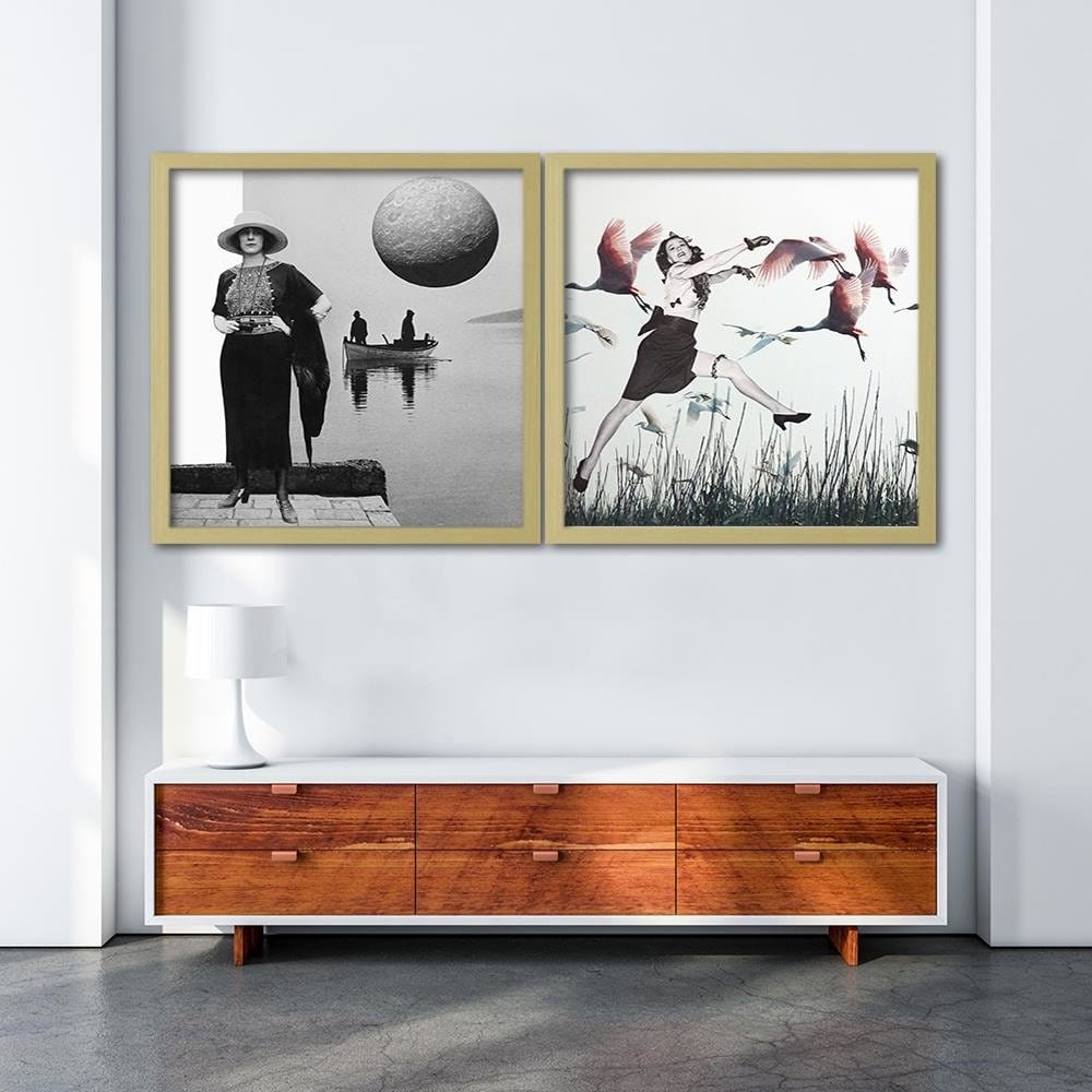 Glezna bēšā rāmī - Woman And Geese Home Trends DECO